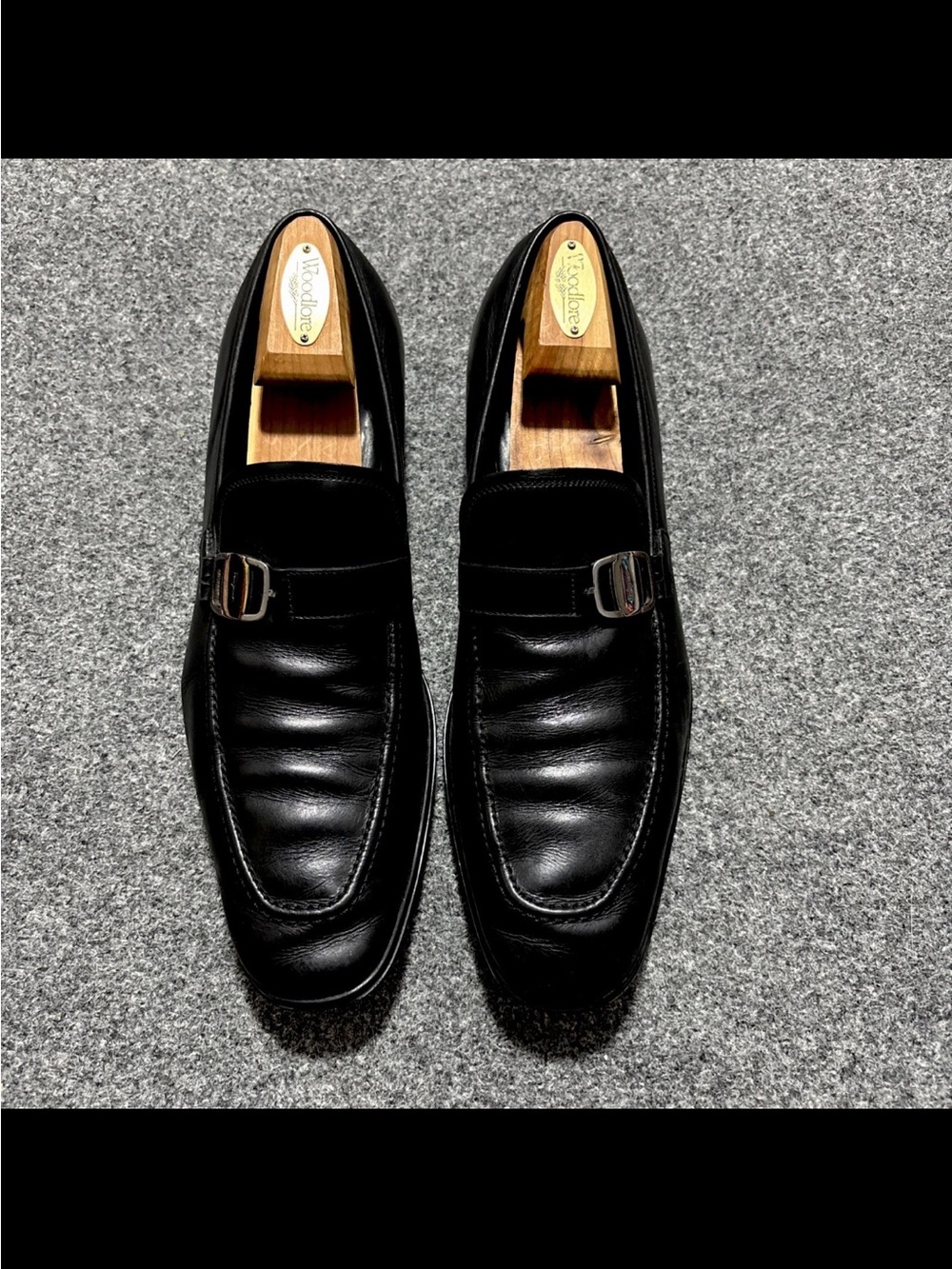 Size 9.5 - Salvatore Ferragamo Rain Lux Black Leather Buckle Bit Loafers Men's